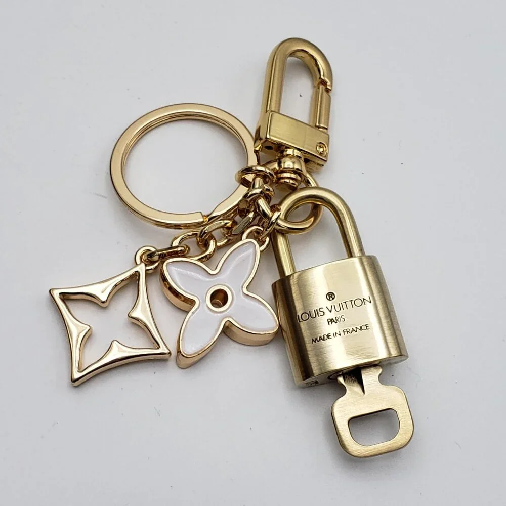 Louis Vuitton Gold Padlock Key 🔒 Authentic LV Charm + Unbranded Flower Keychain
